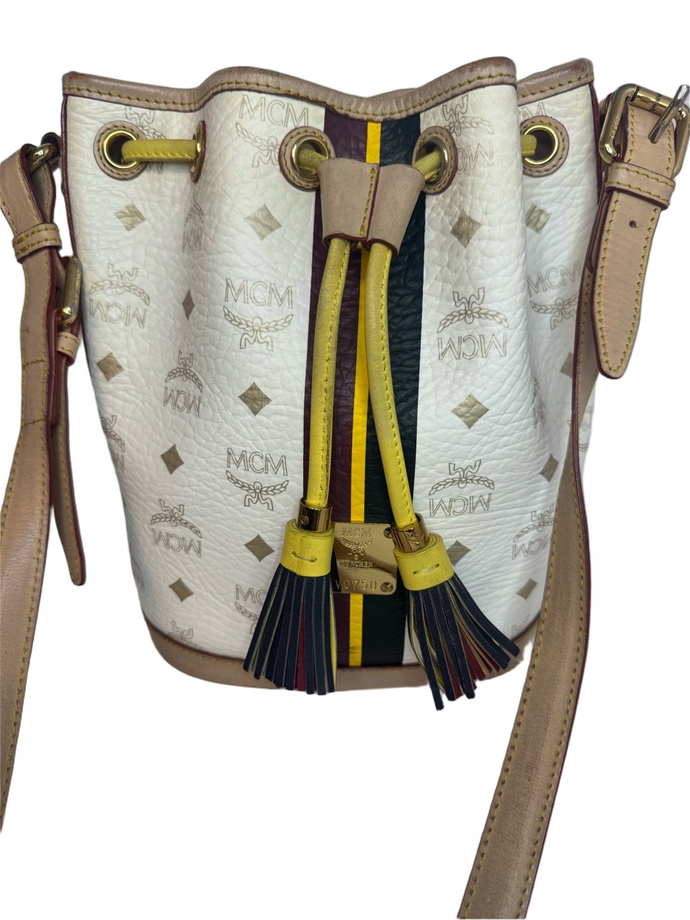 #325 MCM Heritage Visetos Monogram Drawstring Bucket Bag - Picture 1 of 14